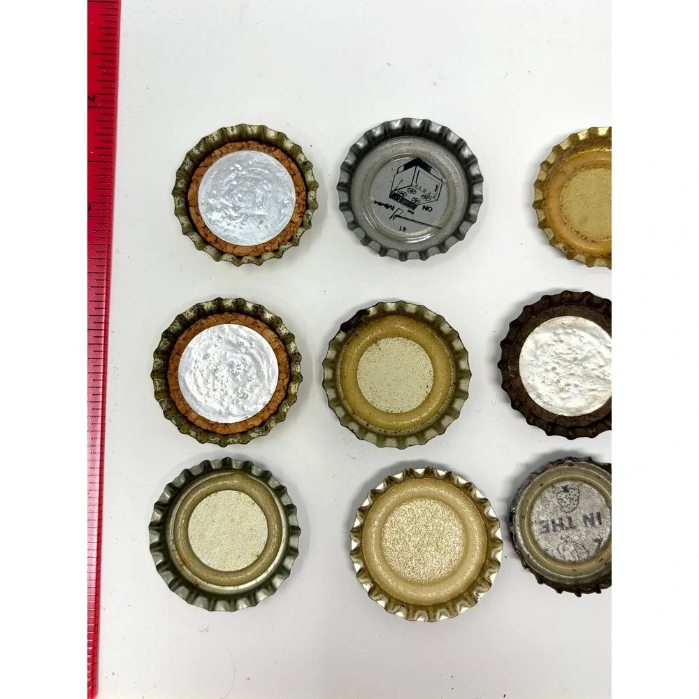 Lot of 12 Vintage Beer Bottle Caps Crowns Some Cork Lined Harlequin Arrow Bock